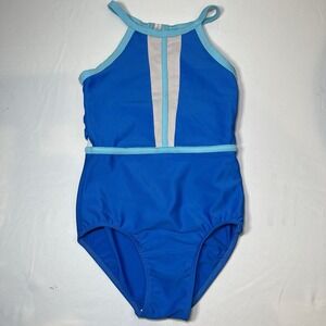 Girls 8 Every Turn Tank Leotard Dance Gymnastics Bright Blue Teal Stripes